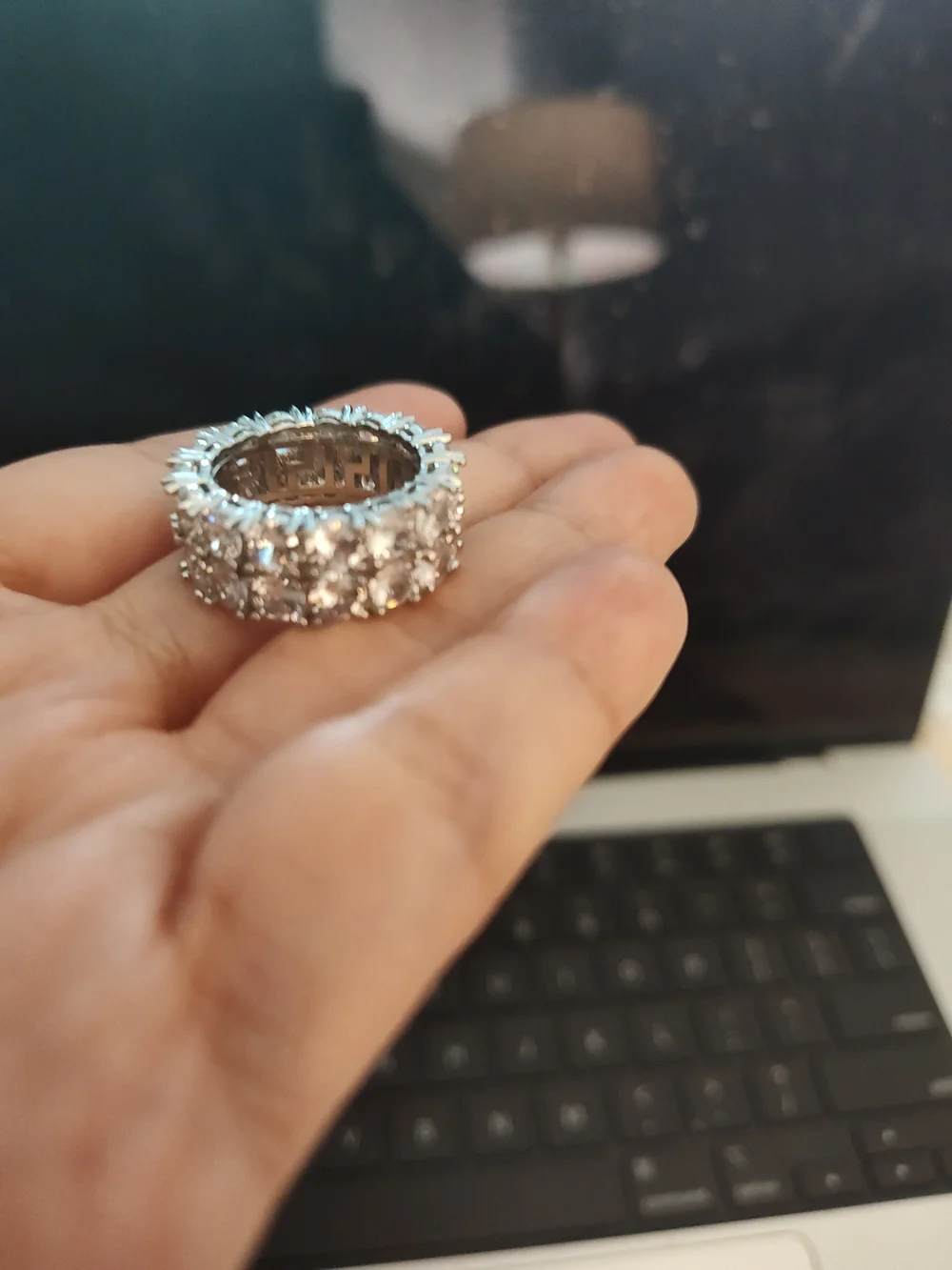 Elegant Silver-Tone Crystal Eternity Band